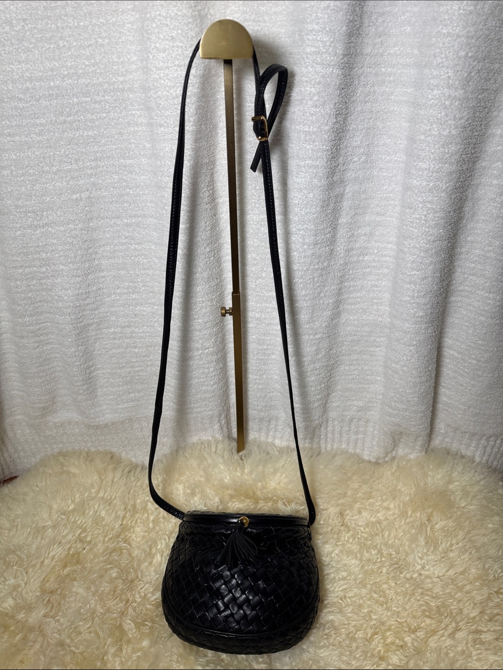 Bottega Veneta Black Woven Leather Crossbody with Tassel - Picture 2 of 10